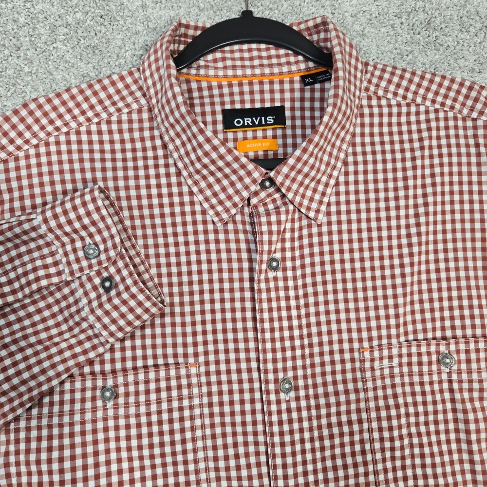 Orvis Active Fit Fishing Shirt Mens XL red Gingham Check Long Sleeve Outdoor